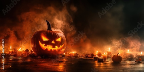 Spooky Halloween Pumpkin with Candles created by ai photo