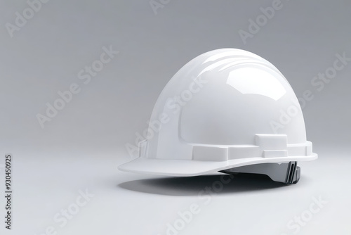 Safety headgear, a gleaming white hard hat rests on a smooth surface, symbolizing protection and diligence in construction and industrial settings.