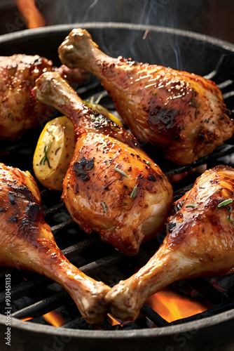 Grilled chicken sticks smoking, roasted and fried