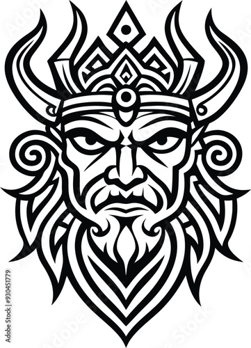 mythology modern tribal tattoo illustration black and white