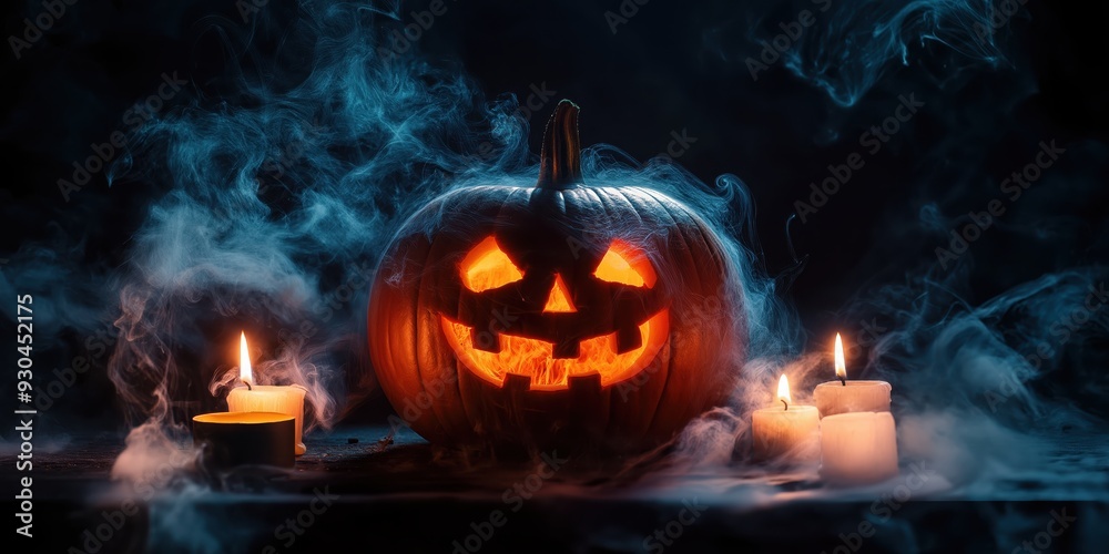 Obraz premium Spooky Halloween Pumpkin with Candles created by ai