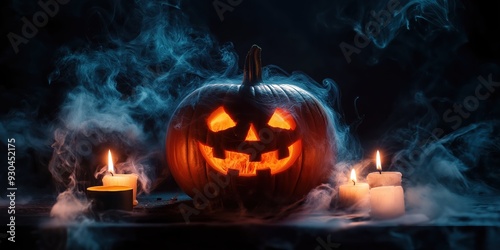 Spooky Halloween Pumpkin with Candles created by ai