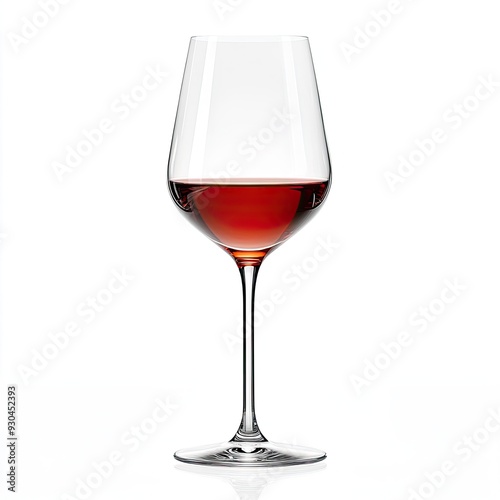 Elegant wine glass with a drop of red wine on white background