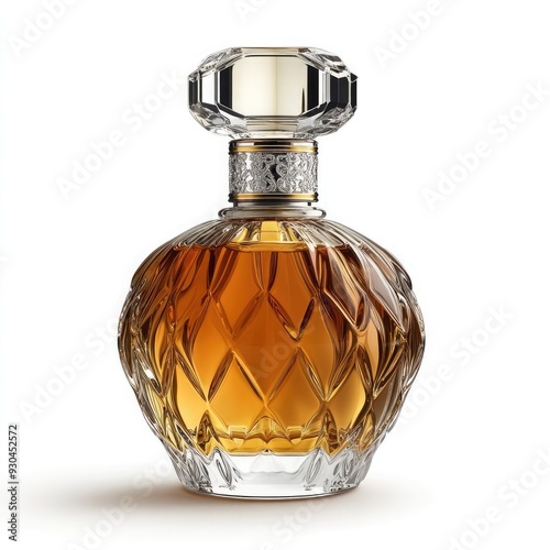 Luxurious perfume bottle with an elegant label on white background