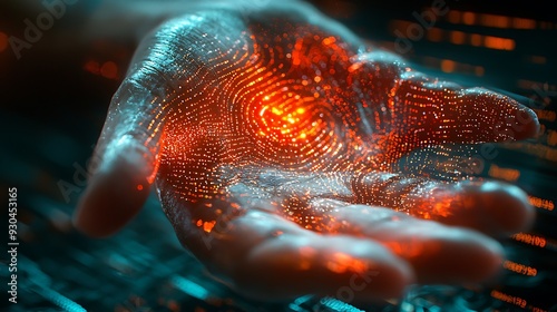 Plakat Enhancements through human-machine interfaces, highlighting the potential to augment human abilities with technology.