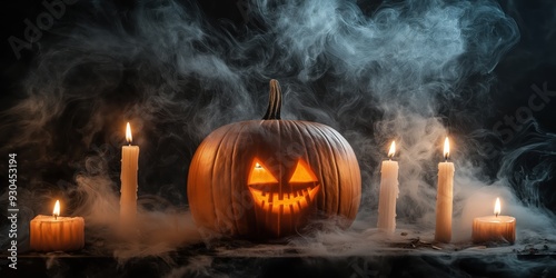 Spooky Halloween Pumpkin with Candles created by ai