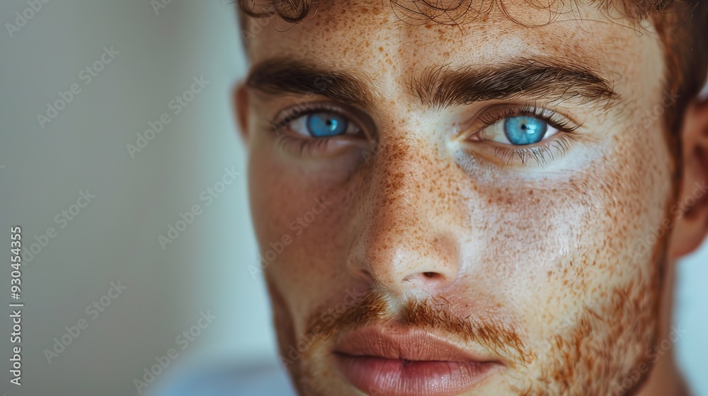 Closeup portrait of a handsome white man fashion model with natural makeup and skincare. Beauty & skin products, Copy space Closeup portrait of a handsome white man fashion model with natural makeup and skincare. Beauty & skin products, Copy space