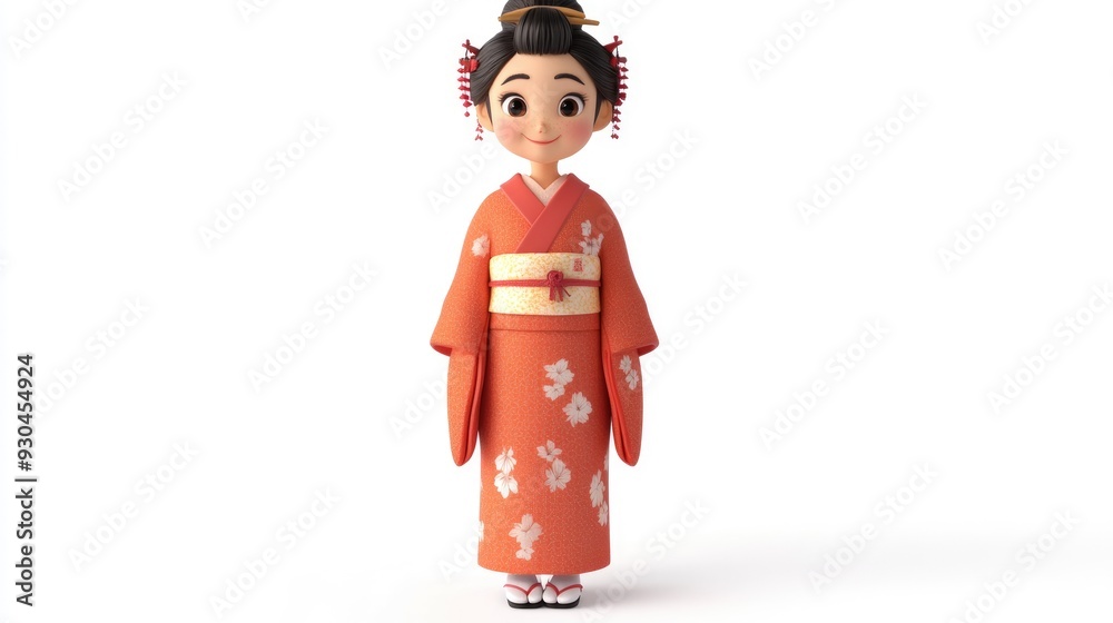 3D Cartoon Character of a Isolated Japanese Woman on White Background