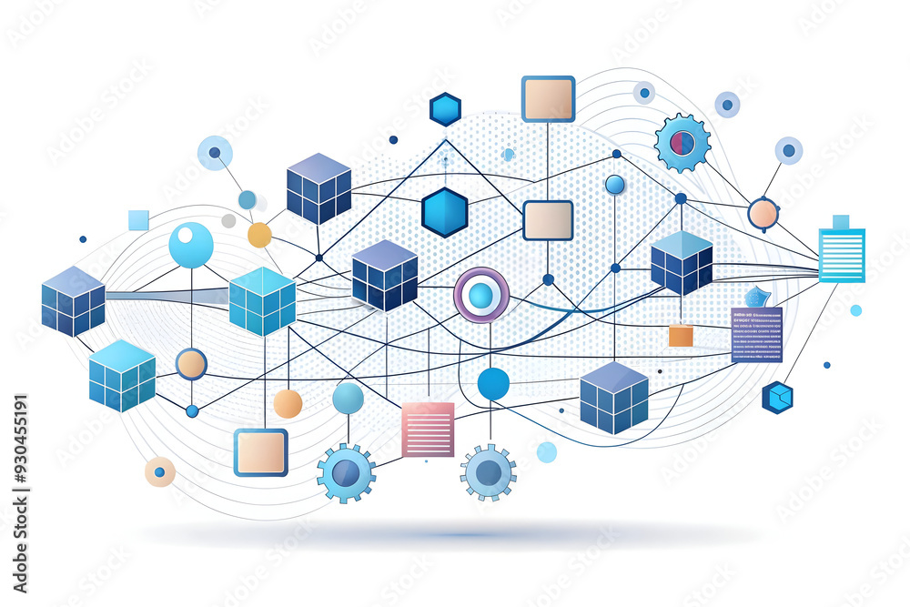 Smart Business Border Frame with AI Driven Blockchain Symbols for Security and Transparency - Vector Illustration in Simple Flat Style Smart Business Border Frame with AI Driven Blockchain Symbols for Security and Transparency - Vector Illustration in Simple Flat Style