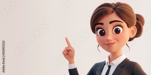 3D Cartoon Businesswoman Pointing to the Side