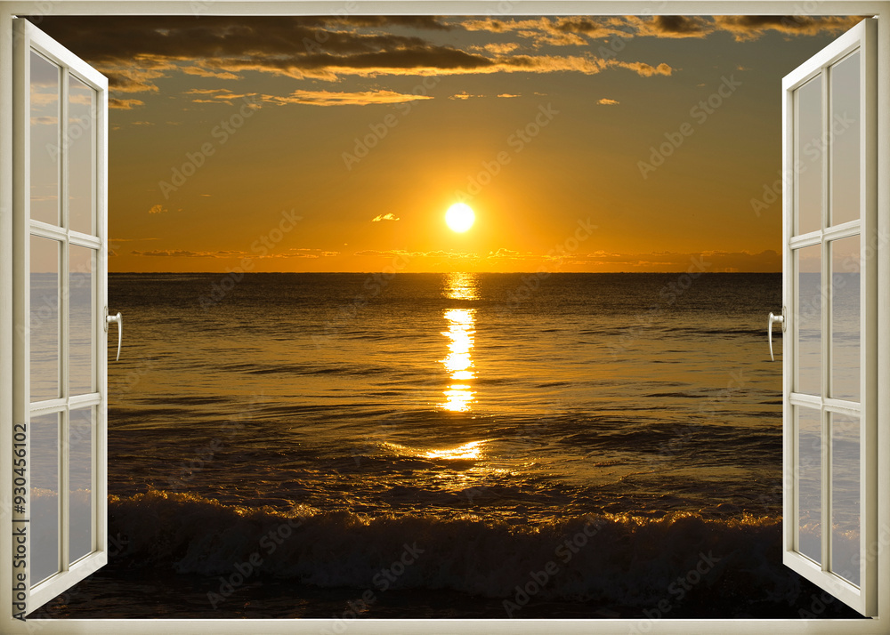 Open window | Window view | Sunset at the sea | Beach sunrise | Landscape | Nature | Calm