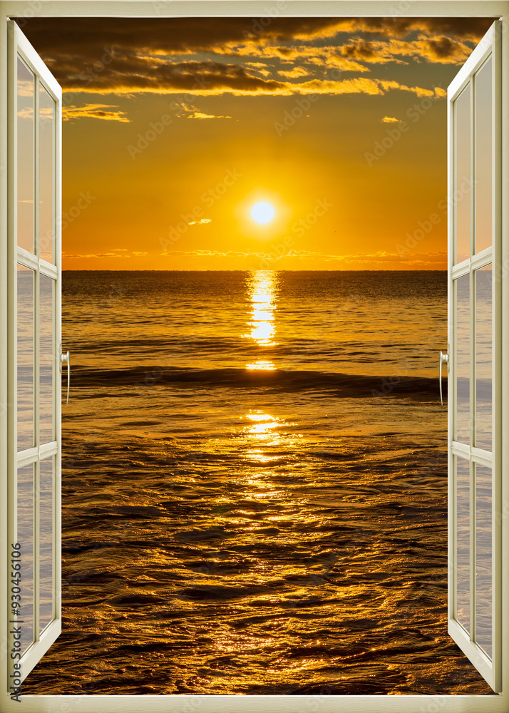 Open window | Window view | Sunset at the sea | Beach sunrise | Landscape | Nature | Calm