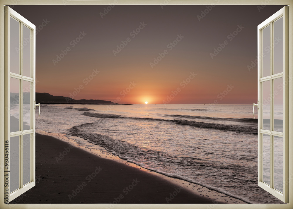 Open window | Window view | Sunset at the sea | Beach sunrise | Landscape | Nature | Calm