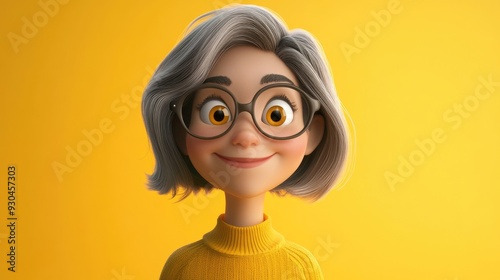 3D Cartoon Character Joyful Beaming Middle Aged Lady