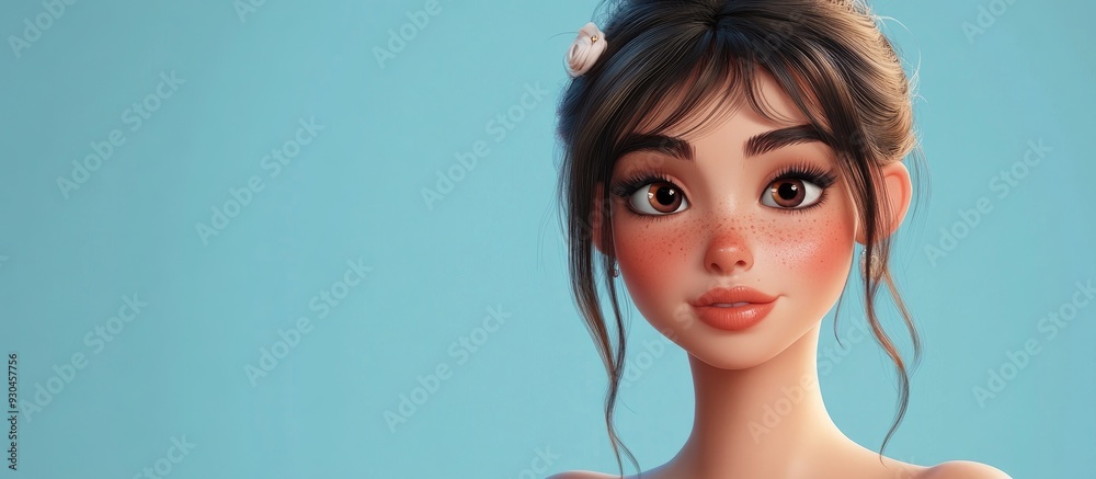 Naklejka premium 3D Cartoon Character of a Gorgeous Woman with Natural Makeup