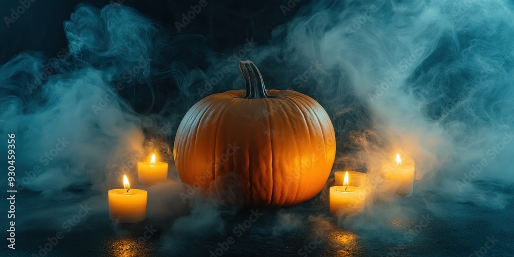 Naklejka premium Spooky Halloween Pumpkin with Candles created by ai