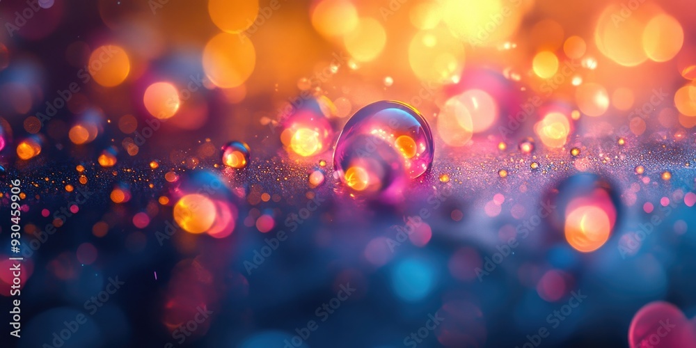 Abstract Background with Colorful Water Droplets and Bokeh Lights