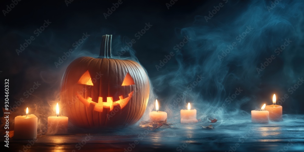 Fototapeta premium Spooky Halloween Pumpkin with Candles created by ai