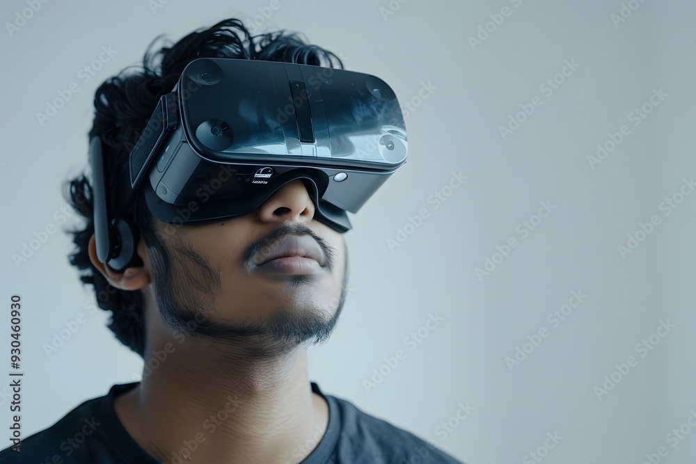 Man Wearing VR Headset Experiencing Immersive Digital Reality Man Wearing VR Headset Experiencing Immersive Digital Reality