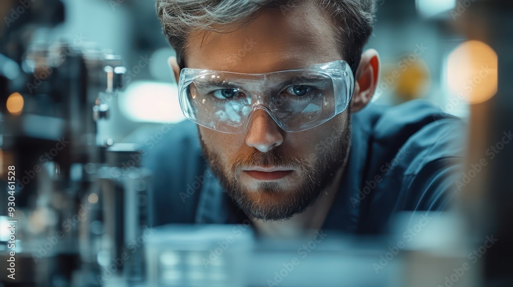Worker wearing safety goggles while operating a CNC machine, emphasizing the importance of safety in machining. Worker wearing safety goggles while operating a CNC machine, emphasizing the importance of safety in machining.