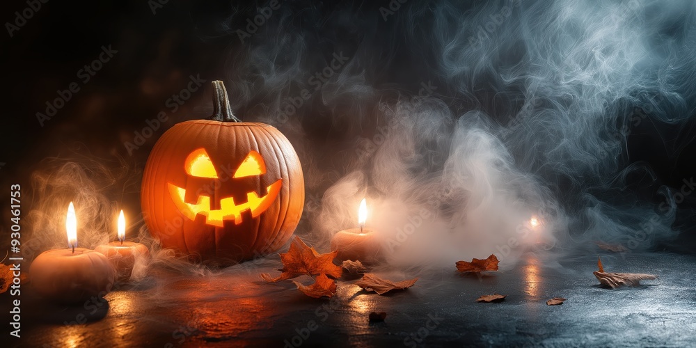 Fototapeta premium Spooky Halloween Pumpkin with Candles created by ai