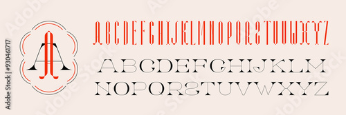 Two letters monogram creation kit. Elegant vintage typeface pair of wide and tall fonts for initial letter emblem design, custom alphabet for typography branding vector template.