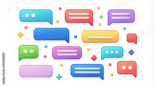 Beautiful 3d render design set of a different chatting sms template bubbles. blank colorful text bubbles Vector illustration