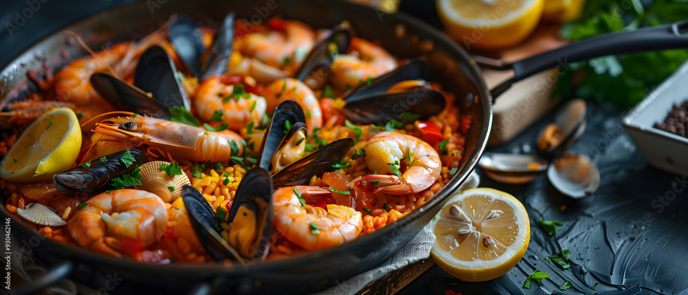 Sumptuous Seafood Paella with Shrimp, Mussels, and Lemon Sumptuous Seafood Paella with Shrimp, Mussels, and Lemon