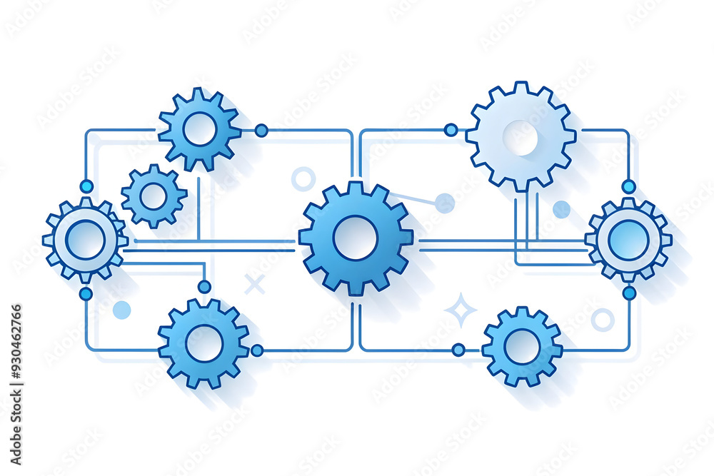 Efficient AI-Powered Automation Flow with Gears and Data Streams - Clean Abstract Vector Illustrating Precise and Smart Business Automation Processes on White Background Efficient AI-Powered Automation Flow with Gears and Data Streams - Clean Abstract Vector Illustrating Precise and Smart Business Automation Processes on White Background
