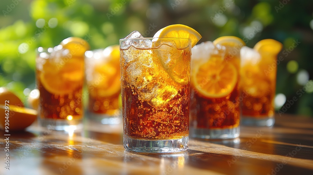 Refreshing Citrus Drinks with Ice and Lemon Slices
