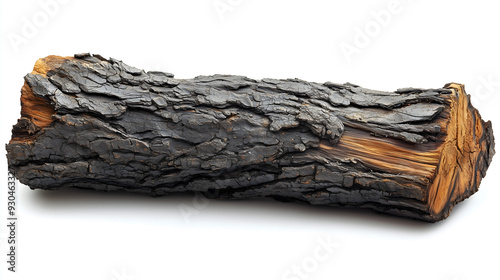 Weathered Log Isolated On White Background Displaying Natural Textures