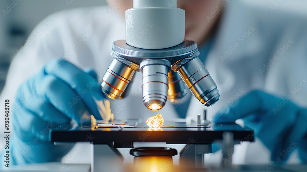 a scientist in a laboratory, intently examining a test tube with a microscope a scientist in a laboratory, intently examining a test tube with a microscope