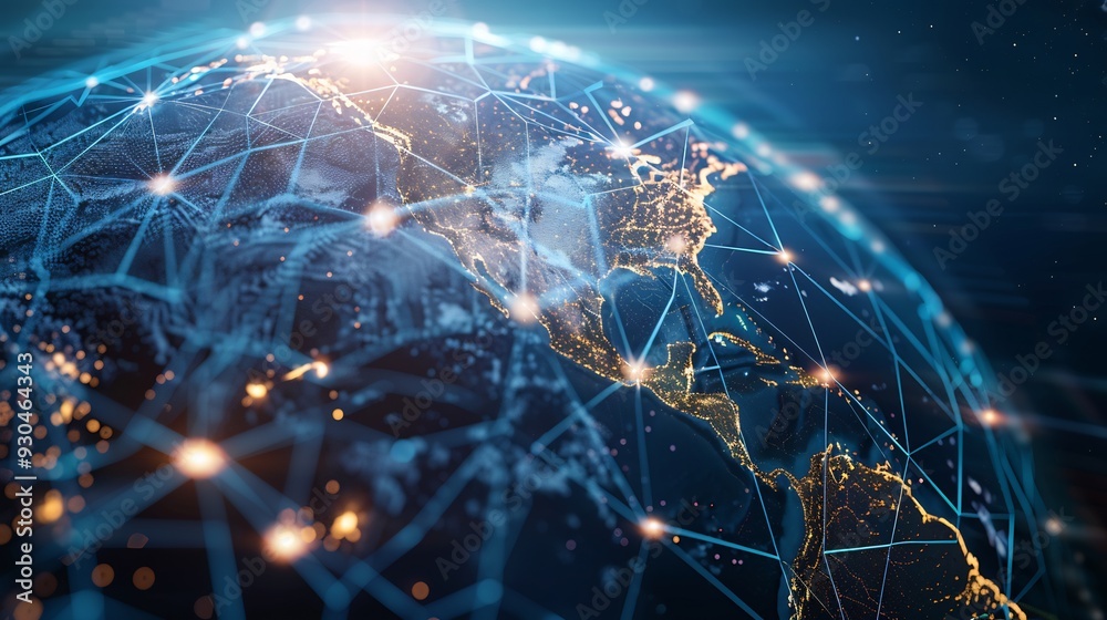 A 3D Rendered Globe with a Network of Connections