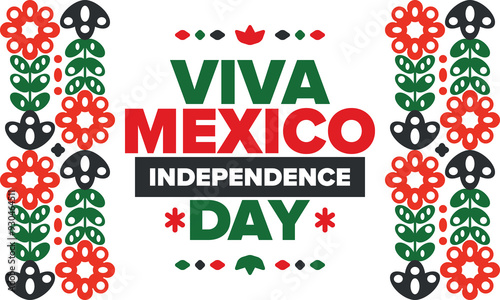 Viva Mexico. Mexican Independence Day. Happy holiday. Celebrate annual in September 16. Freedom day. Patriotic mexican design. Poster, card, banner, template, background. Vector illustration