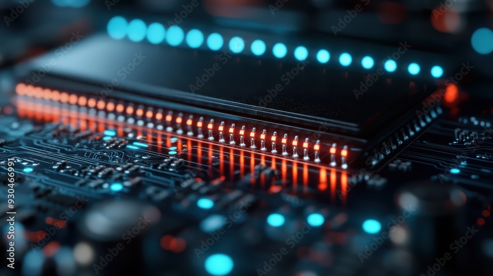A detailed close-up of a microchip highlighting its intricate circuits and glowing components, representing advanced technology and the intricacies of modern electronics. A detailed close-up of a microchip highlighting its intricate circuits and glowing components, representing advanced technology and the intricacies of modern electronics.