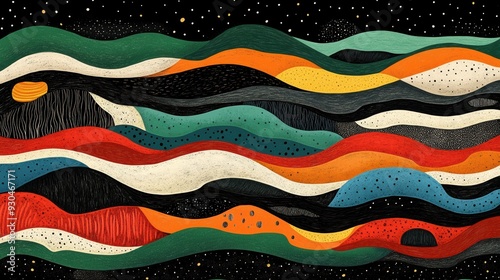 Colorful Abstract Landscape Waves Illustration