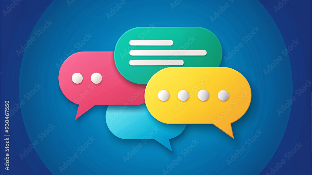 Fototapeta premium Beautiful 3d render design set of a different chatting sms template bubbles. blank colorful text bubbles Vector illustration