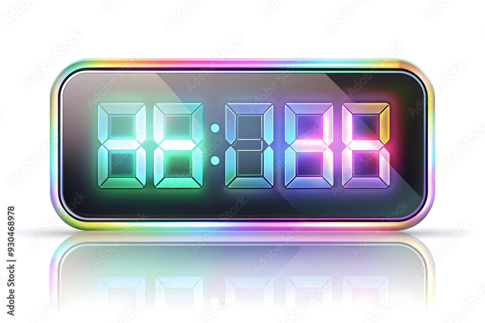 Holographic Digital Clock: Modern Timekeeping Concept with Glowing Numbers on White Surface - Flat Vector Illustration for Smart Business Design Holographic Digital Clock: Modern Timekeeping Concept with Glowing Numbers on White Surface - Flat Vector Illustration for Smart Business Design