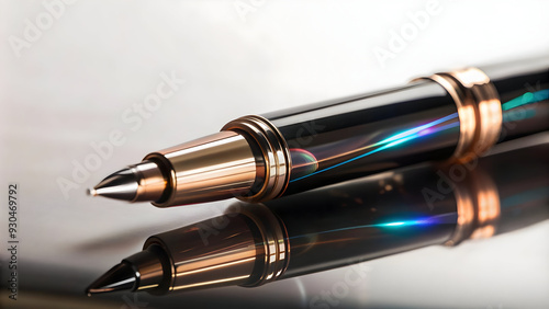 Modern Flat Holographic Pen with Glowing Ink on Glossy White Surface - Technology meets Creativity in Writing Instruments | Simple Vector Illustration in Smart Business Style