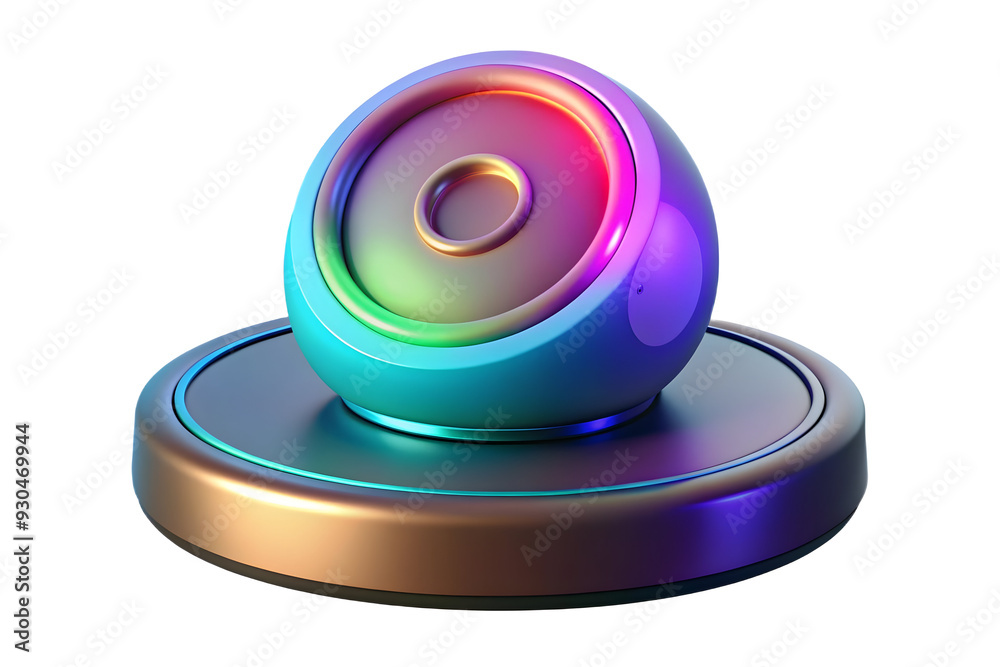Flat Holographic Portable Speaker with Glowing Base - Modern Audio Technology Concept on Glossy White Surface | Simple Vector Illustration with Copy Space Flat Holographic Portable Speaker with Glowing Base - Modern Audio Technology Concept on Glossy White Surface | Simple Vector Illustration with Copy Space