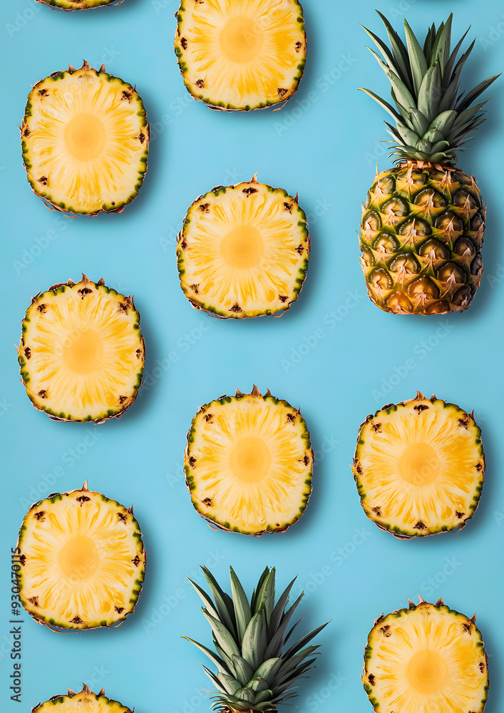 Seamless pineapple slices pattern on blue background Seamless pineapple slices pattern on blue background