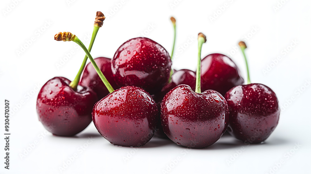 Fresh Ripe Cherries Isolated on White Background