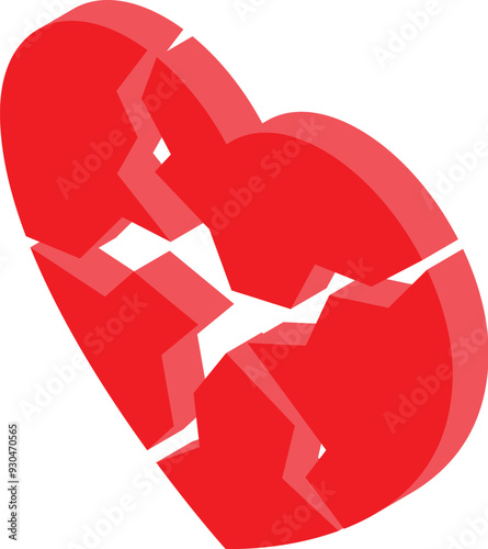 Red heart splitting apart illustrating the difficult emotions of a separation