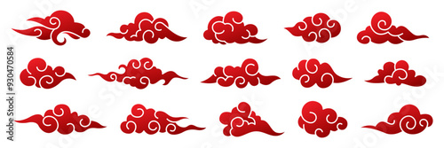 Clouds Chinese style collection. Ornament oriental elements for asian chinese new year card or mid autumn festival. Set of cartoon cloud in a flat design. Vector Illustration.