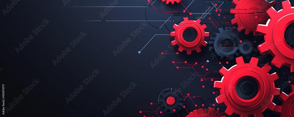 Search engine algorithms, interconnected gears and cogs, striking red and black palette, flat design illustration Search engine algorithms, interconnected gears and cogs, striking red and black palette, flat design illustration