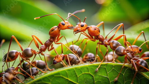 Ants walk on the grass photo