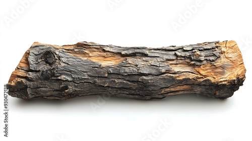 Weathered Log Isolated On White Background Displaying Natural Textures