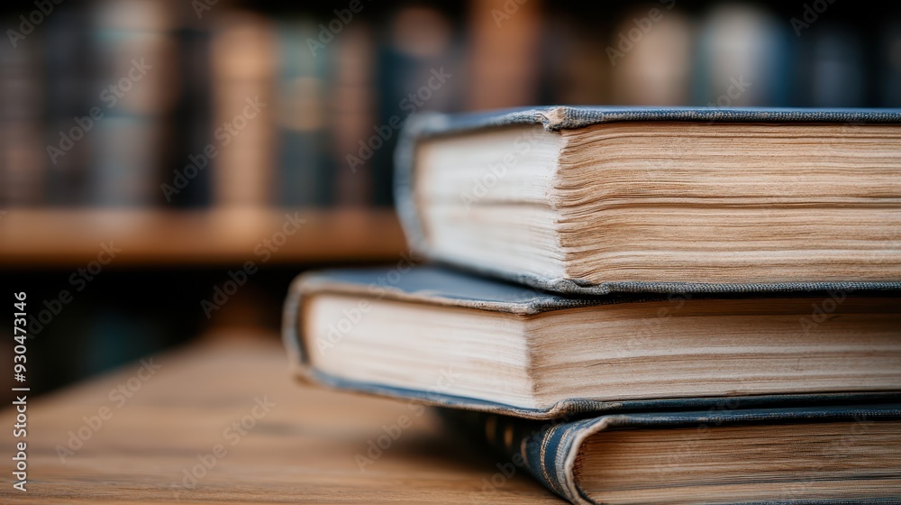 Two antique books showcasing their worn spines and pages are neatly stacked on a wooden table, surrounded by a blurred background filled with more vintage books. Two antique books showcasing their worn spines and pages are neatly stacked on a wooden table, surrounded by a blurred background filled with more vintage books.
