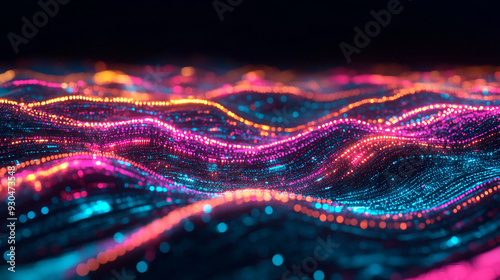 Neon lights forming a digital data landscape neon