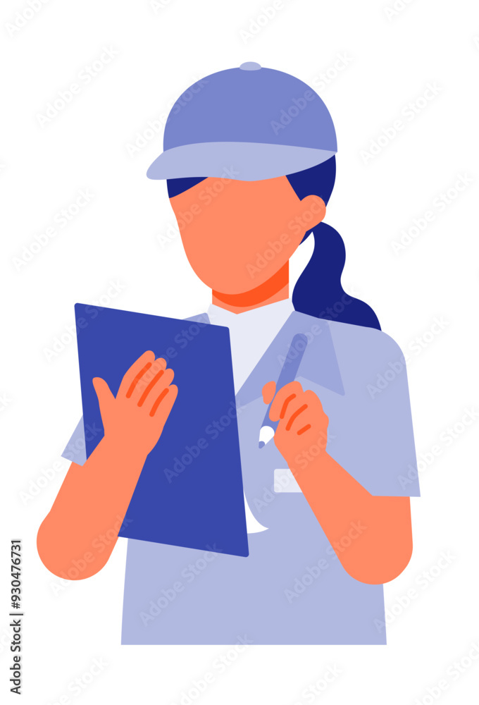 Working Woman. Concept for Problem Solving. Woman cartoon character. People face profiles avatars and icons. Close up image of Woman writing.